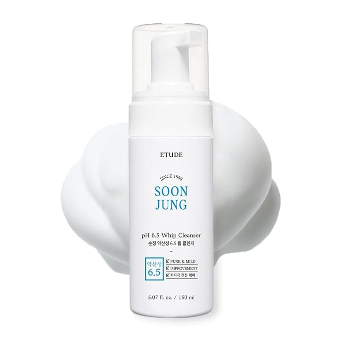 ETUDE Soonjung pH 6.5 Whip Cleanser 1+1 Set, Face Wash for Sensitive Skin, Soft Bubble, Hypoallergenic Cleansing, Low pH Level, Fragrance-Free, Panthenol, Madecassoside, Korean Skin Care (10.14 Fl Oz)