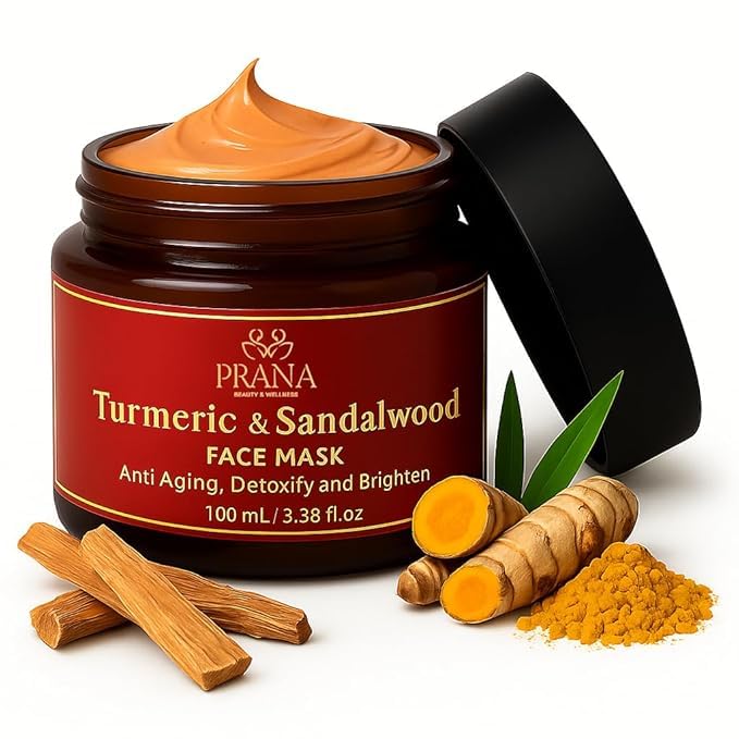 3 Pack Turmeric & Sandalwood Face Mask – Ayurvedic Brightening Clay Mask with Bentonite & Kaolin – Deep Pore Cleansing, Hydrating & Anti-Aging Facial Mask for Acne, Dark Spots & Even Skin Tone – 100ml