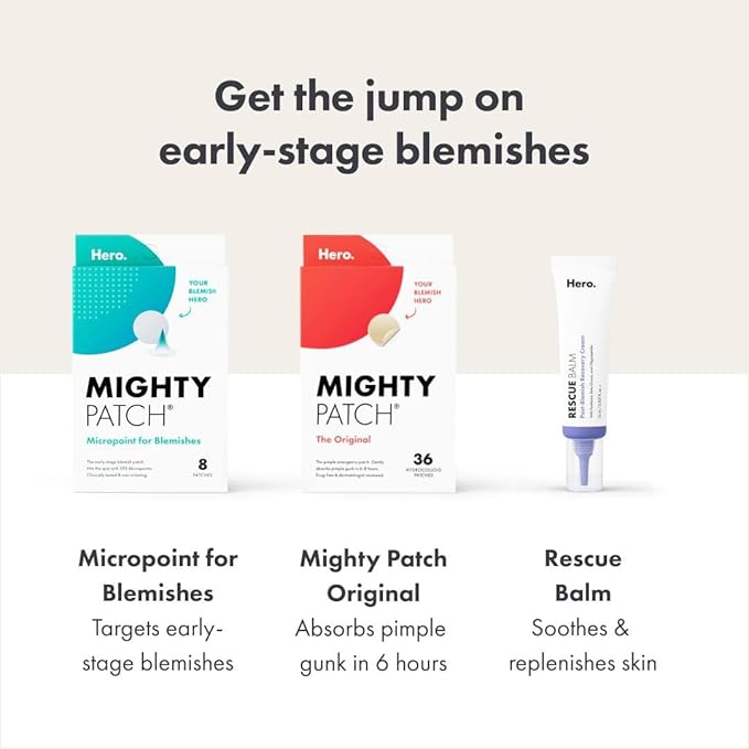 Mighty Patch Micropoint Large Hydrocolloid Pimple Patches for Face Blemishes from Hero Cosmetics, Acne Stickers for Early Stage Zits & Hidden Pimples, 395 Proprietary Micropoints, 8 Count (Pack of 2)
