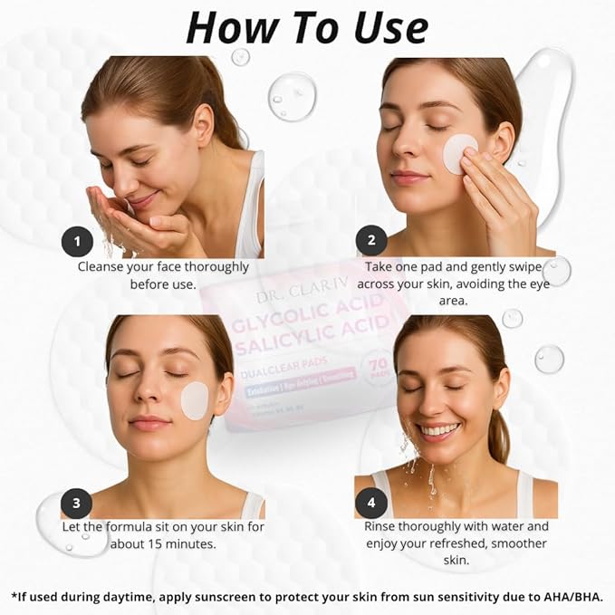Glycolic Acid Pads for Face – Exfoliating Pads with Salicylic Acid, Niacinamide (B3), Alpha Arbutin, Vitamin B5 & B8 – Toner Pad for Clear Pores, Improve Texture, Even Skin Tone – 70 Count
