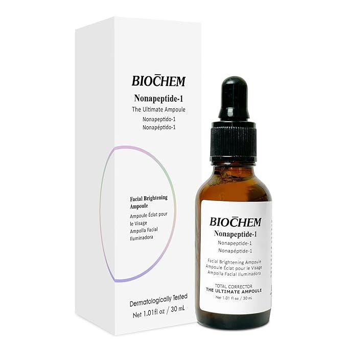 BIOCHEM Nonapeptide-1 Brightening Serum–Dark Spot Corrector & Melanin Inhibitor Ampoule for Even Skin Tone & Natural Glow– Anti-Aging Peptide Treatment for Face & Neck,1.01 fl oz/30 mL