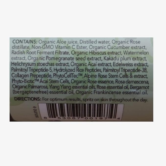 Peak Scents - Organic & Vegan Rose Phyto³ Water Facial Spray - Moisturizing Face Mist & Setting Spray, Soothing, Hydrating Mist Rose Water For Face - Great for Facial Massaging (4 oz)