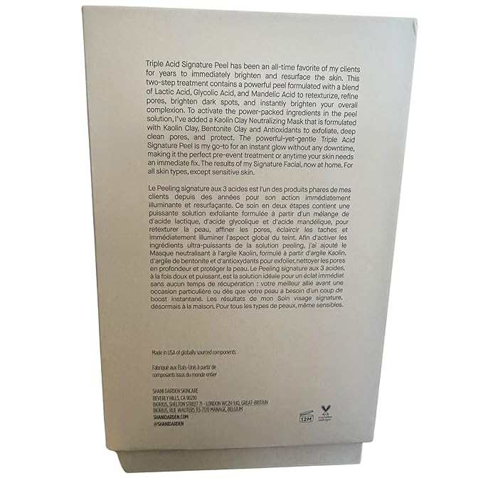 SHANI DARDEN SKIN CARE Triple Acid Peel, 2-Step Exfoliating Face Peel with Mandelic, Lactic & Glycolic Acids, Kaolin Clay Neutralizing Mask & Brush, Helps Improve Dark Spots & Skin Texture, 1.69 fl oz