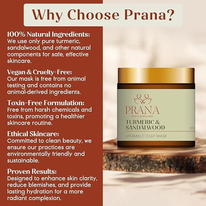 PRANAn Sandalwood & Turmeric Face Mask - Natural Cleansing Facial Mask with Ayurvedic Ingredients - Bentonite & Kaolin Clay Mask - Brightening, Hydrating (3.71 Fl Oz (Pack of 2))