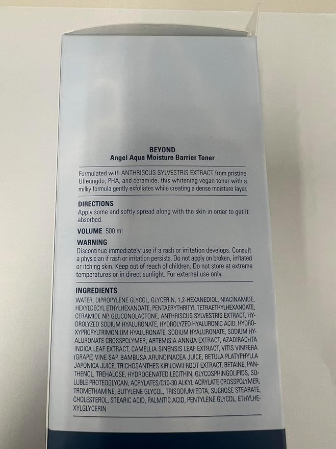 Beyond Angel Aqua Korean Moisture Barrier Toner (16.9fl oz) - Moisture Barrier Strengthening for Sensitive Skin, Vegan Formula. Chervil, Hyaluronic Acid, PHA, Ceramide.