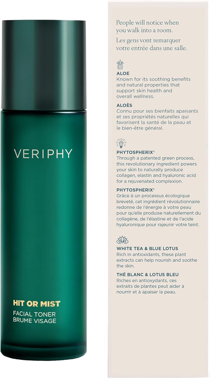 Veriphy Hit or Mist Facial Toner | Ultra-Luxe Hydrating Mist | Soothes & Revives Skin for All Skin Types | Alcohol-Free | Boost Your Skincare Routine | Moisturizing Toner for face