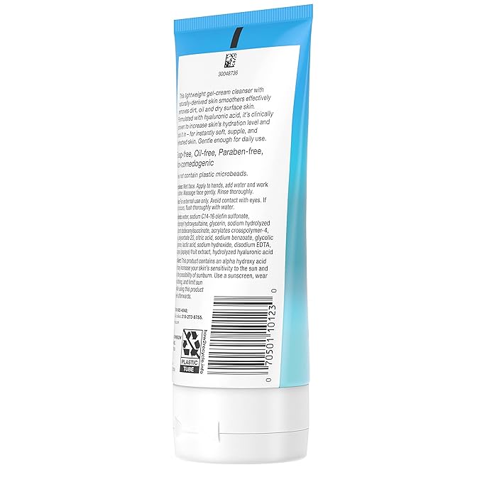 Neutrogena Hydro Boost Gentle Exfoliating Daily Facial Cleanser with Hyaluronic Acid, Clinically Proven to Increase Skin's Hydration Level, Non-Comedogenic Oil-, Soap- & Paraben-Free, 5 Oz, 3 Pack