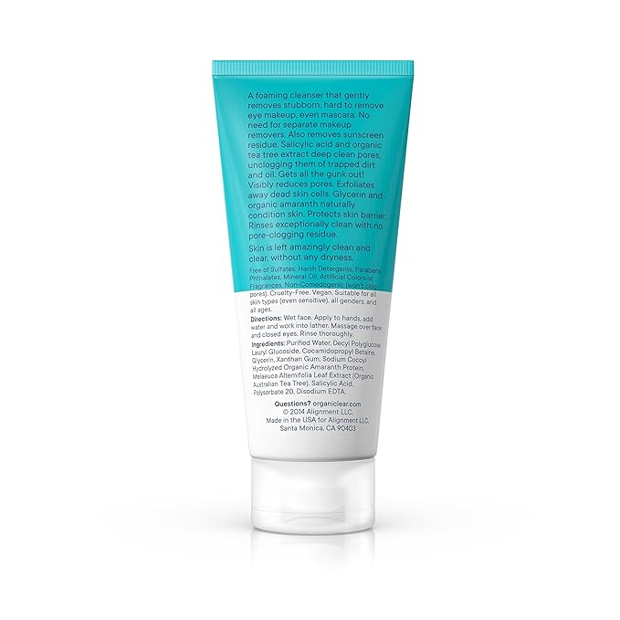 Facial Cleanser w/Organic Tea Tree & Salicylic Acid – Gentle Daily Foaming Gel Face Wash for Deep Cleansing & Makeup Removal – Unclogs Pores, Eliminates Dirt & Oil, (2 oz) 2 Pack