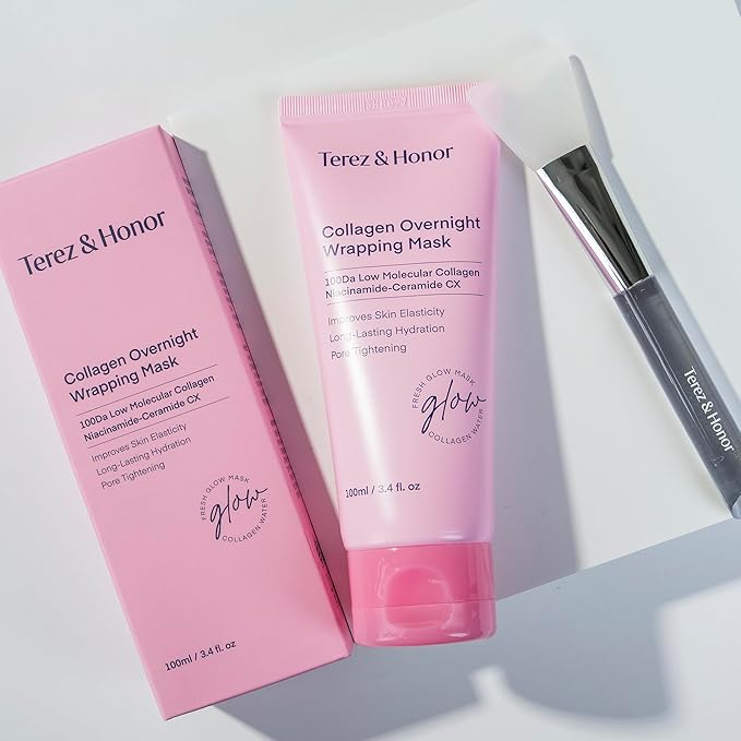TEREZ & HONOR Collagen Night Wrapping Peel Off Mask: Korean Face Mask for Elasticity, Hydrating & Glow - 100Dalton Smallest Molecular Collagen for Glass Skin, Dermatologist Tested, 3.4 FL OZ 2 Pcs