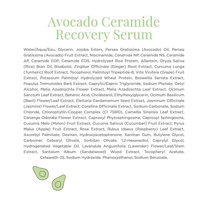 Glow Recipe Avocado Ceramide Serum - Soothing, Hydrating Face Serum for Women & Men, Redness Relief & Skin Barrier Repair - Lightweight, Milky Korean Skincare for Dry, Sensitive Skin (30 ml)