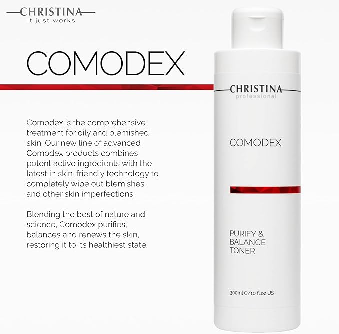 Christina Comodex Purify & Balance Facial Toner - 300ml - Non-Drying Formula with Eucalyptus and Tasman Pepper Extract - PH Balancing Toner for Combination, Normal and Oily Skin Types.