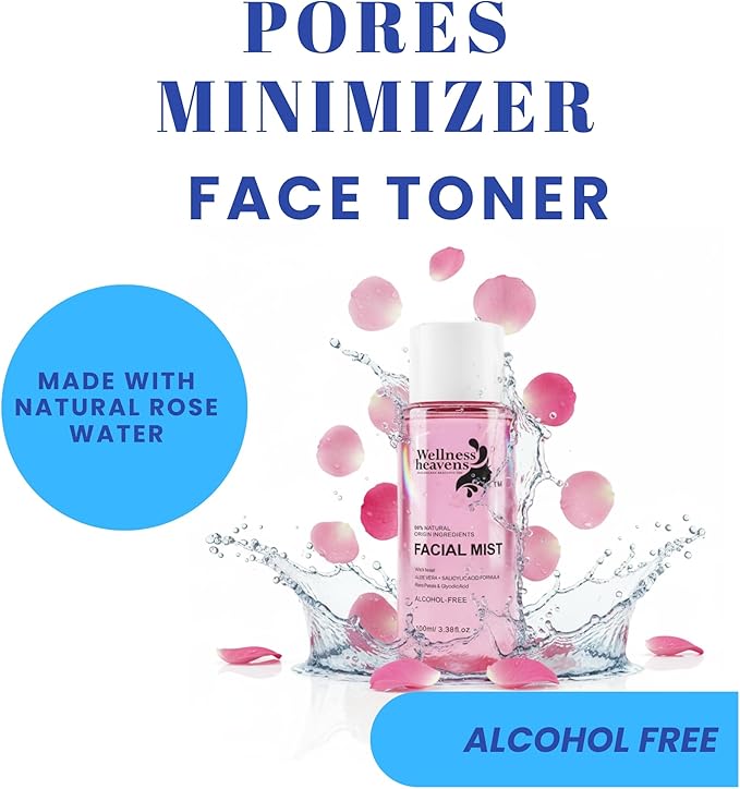 Hydrating Toner for Face, Refreshing Facial Mist with Witch Hazel, Rose Water, Salicylic & Glycolic Acid | A Zero Pore Cleanser, Helps Fade Dark Spots & Minimize Pores, Alcohol-Free Toner, 100 ml