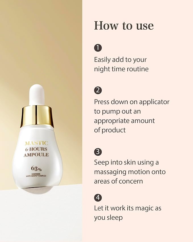 Mastina Mastic Ampoule - Facial Serum for Glass&Radiant Skin. White Mastic Complex 63% + Tranexamic Acid 2% + Niacinamide 5% Acid, Korean Skin Care (Dropper, 0.5fl oz)