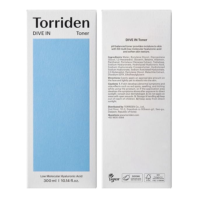 Torriden Dive in Toner 300ml (10.14 fl. oz.) | pH Balancing Facial Toning Water for Dry Skin | Hyaluronic Acid, Panthenol, Allantoin
