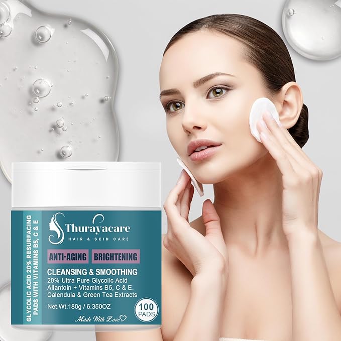 Glycolic Acid 20% Exfoliating Pads – Anti-Aging Face Pads with Vitamins B5, C, E, Allantoin & Niacinamide – Resurfacing, Brightening & Pore Cleansing – 100 Count