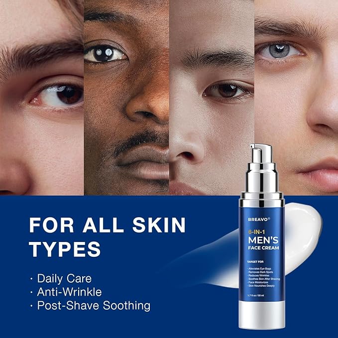 6 in 1 Face Cream for Men: 6 in 1 Mens Face Moisturizer, Mens Face Cream Anti Aging - Eye Bags Treatment & Wrinkle Cream for Men Pack of 2