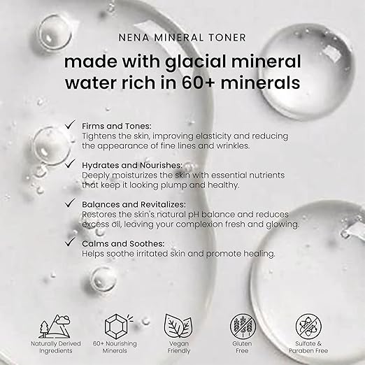 NENA Skincare Mineral Toner - Hydrating Toner for Face with Sodium Hyaluronate and Aloe Vera - Refines Pores, Balances and Plumps Skin - 4 oz