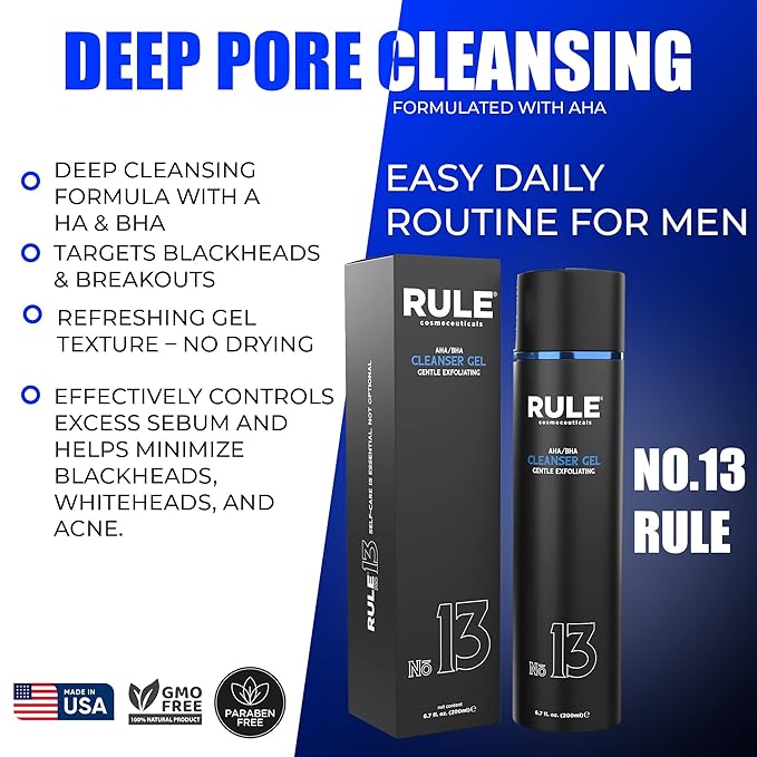 No.13 AHA BHA Cleanser, Exfoliating Face Wash for Smooth Skin & Pores, Gentle Facial Exfoliator for Redness & Blackheads, Hydrating pH-Balanced Gel, Oily & Sensitive Skin, 200 mL