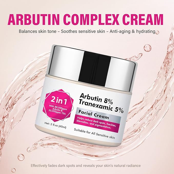 Hemir 8% Arbutin & 5% Tranexamic Acid Cream - Brightening Face Cream for Dark Spots & Hyperpigmentation, Melasma Treatment with Alpha Arbutin, Moisturizing & Even Skin Tone