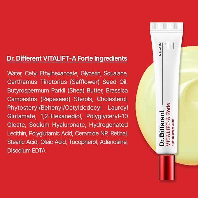 Dr.Different VITALIFT-A Forte Retinal 0.1%, Intensive Anti-Aging Cream for Wrinkle Reduction, Skin Elasticity, Lifting, Firming with Vita A, K-Skincare made by Korean Dermatologist. 0.7oz