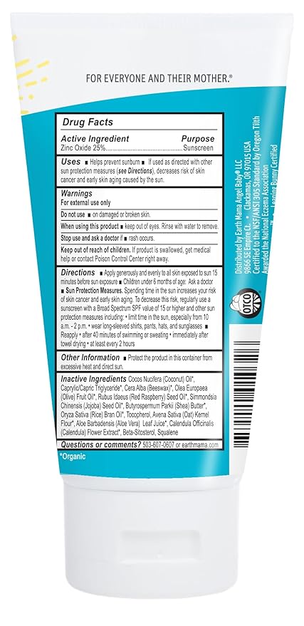 Earth Mama Uber-Sensitive Mineral Sunscreen Lotion SPF 40 | Non-Nano Zinc, Contains Organic Colloidal Oatmeal | Steroid-Free Eczema Cream for Baby, Kid & Family, 3-Ounce, 2-Pack