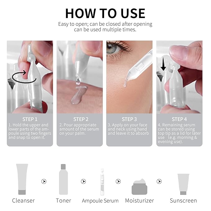 Brightening & Hydrating Face Serum Ampoules – Niacinamide, Tranexamic Acid, Vitamin C, Centella Asiatica & Alpha-Arbutin – Hydrates & Smooths for Dewy, Dry & Sensitive Skin – 1.5ml x 30