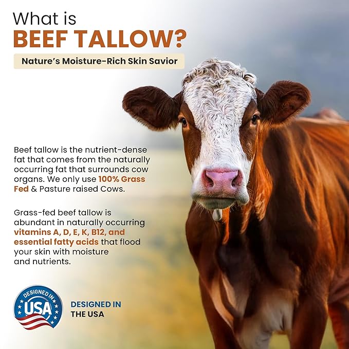 100% Organic Grass Fed Beef Tallow for Skin | Whipped Beef Tallow For Face | Tallow Moisturizer| Premium Beef Tallow for Women With Aloe Vera & Raw Honey & Beeswax- 5 FL.Oz