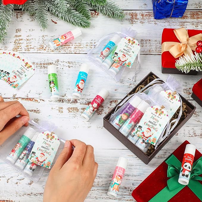 100 Pack Christmas Lip Balm Bulk Party Favors, Holiday Stocking Stuffers for Women Men, Small Employee Appreciation Gifts, Winter Moisturizing Lip Care Set for Coworkers Staff Thank You Gifts