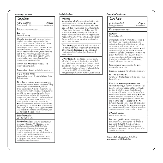 Proactiv 3 Step Acne Treatment - Benzoyl Peroxide Face Wash, Repairing Acne Spot Treatment for Face and Body, Exfoliating Toner - 30 Day Complete Acne Skin Care Kit