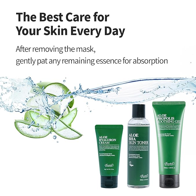 BENTON Aloe Soothing Mask Pack 23g 10 Pack (230g_new) - Aloe & Green Tea Leaf Water Contained Hydrating and Cooling Facial Mask Sheet, Fresh Moisturizing and Cooling Effect