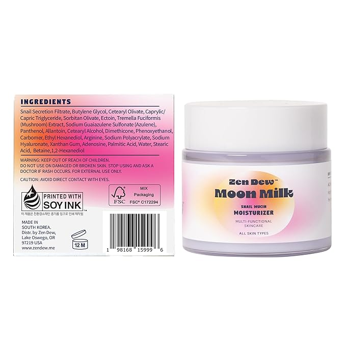 Moon Milk Snail Mucin Moisturizer Gel Cream 3.52 Oz - Blue Light Skin Defense - Korean Snail Mucin Serum Cream that Replenishes Moisture & Leaves Skin Brighter, Plumper, Soothed & Smooth