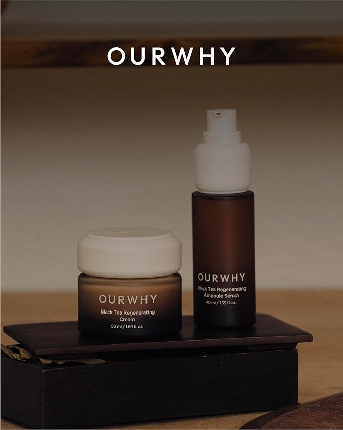 OURWHY Black Tea Regenerating Ampoule Serum (1.35fl oz) - Anti-Aging Serum for Firmness & Elasticity. With Black Tea, Peptides & CalmingReliefsome™ for Wrinkles & Hydration.