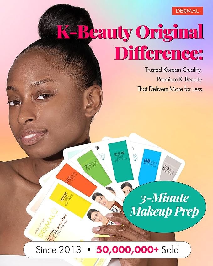 DERMAL 78 Combo Pack Collagen Essence Korean Face Mask - Hydrating & Soothing Facial Mask with Panthenol - Hypoallergenic Self Care Sheet Mask for All Skin Types - Natural Home Spa Treatment Masks