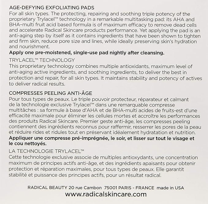 Radical Skincare Age-Defying Exfoliating Pads - Remove Dead Skin, Even & Brighten Skin Tone for Radiant Glow - For All Skin Types Including Sensitive Skin - Paraben & Cruelty Free (60 Pads)