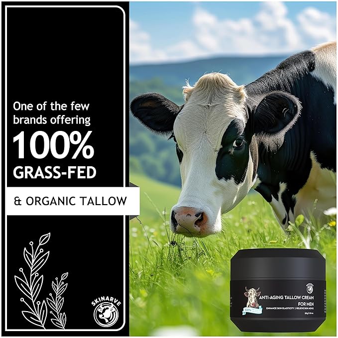 Wrinkle Defense Beef Tallow Balm for Men, Tallow Balm for Skin - Moisturizer for Face - Hydrating Anti Aging Skin Cream - Natural Facial Skincare Lotion with Essential Oils (1.7 OZ)
