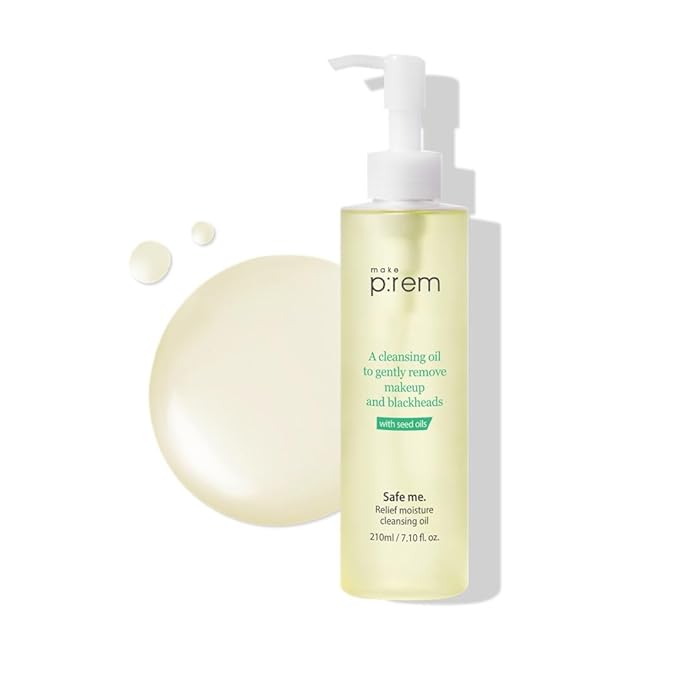 MAKE P:REM Safe Me. Relief Moisture Cleansing Oil, Deep Pore Cleansing Makeup Remover for Oily Skin, All Skin Types, Gentle Blackhead Remover, Korean Skin Care, 7.1 Fl Oz, 210ml