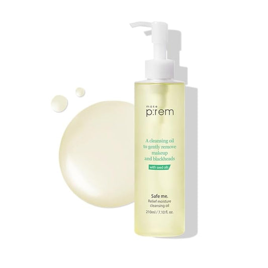 MAKE P:REM Safe Me. Relief Moisture Cleansing Oil, Deep Pore Cleansing Makeup Remover for Oily Skin, All Skin Types, Gentle Blackhead Remover, Korean Skin Care, 7.1 Fl Oz, 210ml