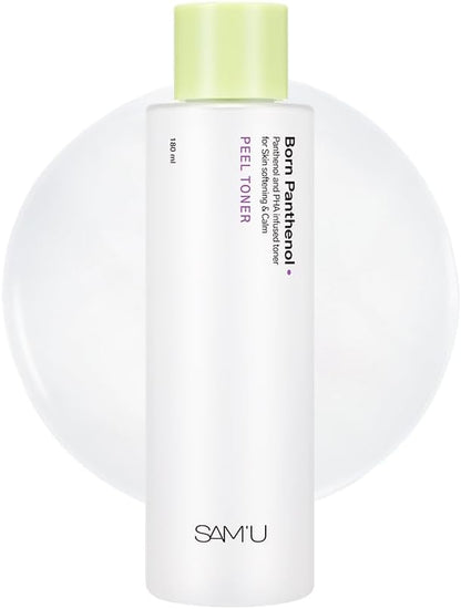 SAM'U Born Panthenol Peel Toner, Instant Hydration with 7 Hyaluronic Acids & Ceramide, Gentle Exfoliating PHA Toner for Women – Korean Skincare for All Skin Types (180ml / 6.08 fl oz)