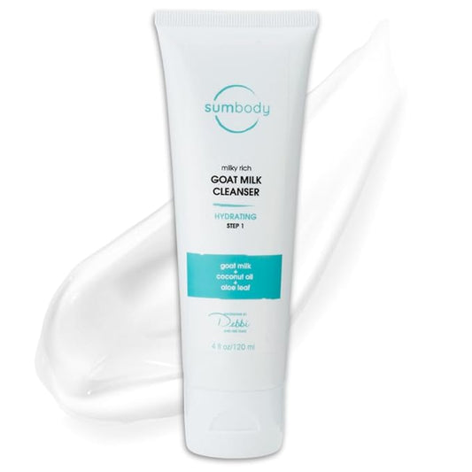 Sumbody Face Wash for Women & Men Goat Milk Cleanser – (4oz) Cruelty Free Face Wash, Organic Gentle Face Cleanser with AHAs & Vitamins for Sensitive Skin, Day and Night Face Wash Cleanser for Dry Skin