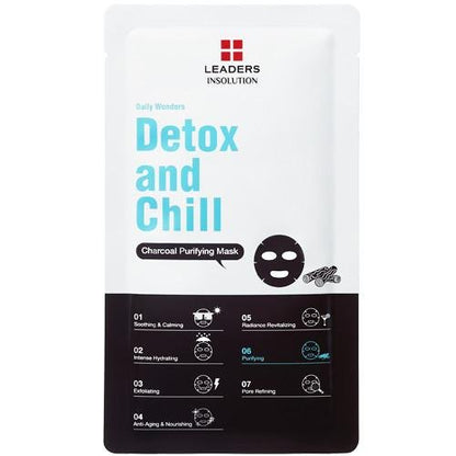 Leaders Insolution Daily Wonders Detox and Chill Facial Mask Sheet Activated Charcoal Purifying Pore Minimizing Exfoliating Dead Skin Korean Skincare (10 Sheets)