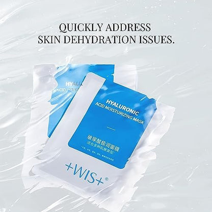 +WIS+ Hyaluronic Acid Face Mask 24 EA with Hyaluronic Acid Serum and Vitamin B5, Hydrating Facial Mask for Dry Skin, Anti-Aging Mask to Plump and Repair Dehydrated Skin, Safe on Sensitive Skin