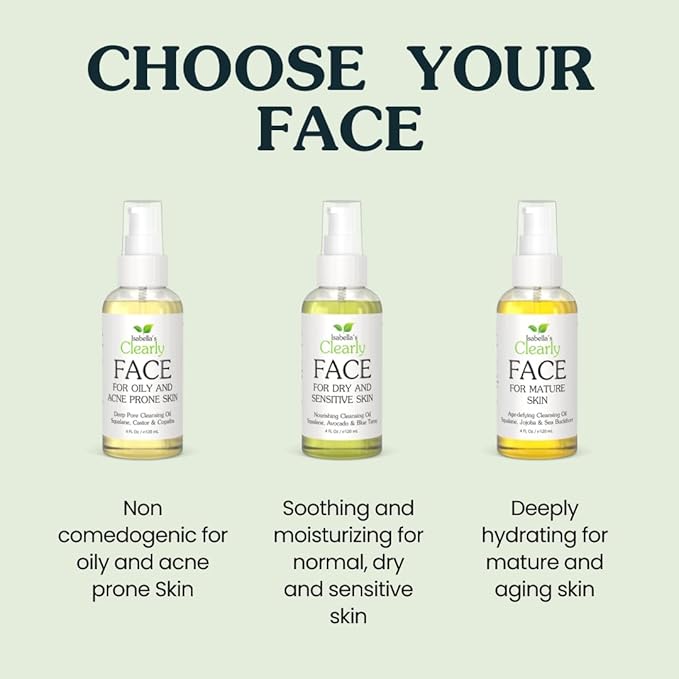 Clearly FACE, Natural Oil Cleanser Face Wash and Makeup Remover | Gentle Cleansing Oil with Avocado, Argan, Blue Tansy and Vegan Squalane | Pure & Toxin-Free, Water Free, Made in USA
