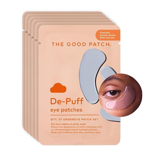 The Good Patch De-Puff Cooling Hydrogel Under Eye Patches for Puffy Eyes and Under Eye Bags, Made with Caffeine, Aloe Vera, Gotu Kola, Clinically Proven (6 Total Patch Sets)