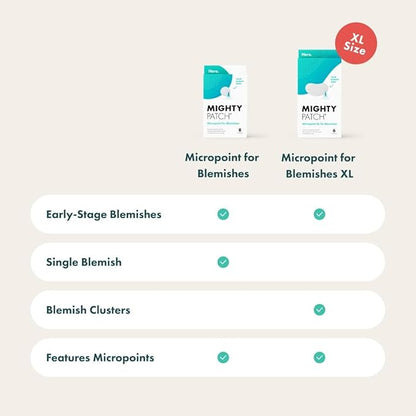 Mighty Patch Micropoint Large Hydrocolloid Pimple Patches for Face Blemishes from Hero Cosmetics, Acne Stickers for Early Stage Zits & Hidden Pimples, 1,385 Proprietary Micropoints, 6 Count
