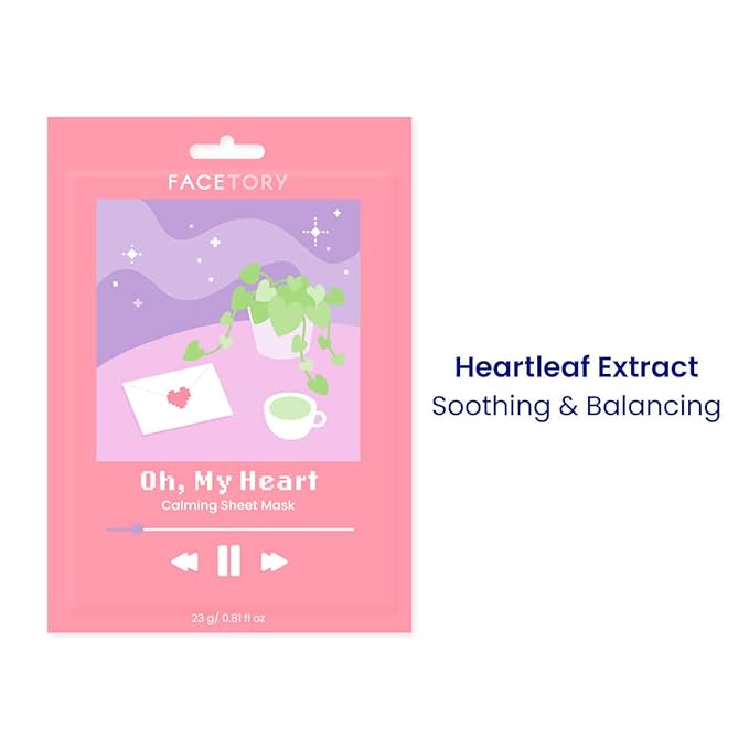 FACETORY K Beauty Face Mask Skin Care - CALMING Sheet Mask for ACNE-PRONE Skin with Heartleaf Extract | Calms Redness Smoothes Texture (10 Pack)