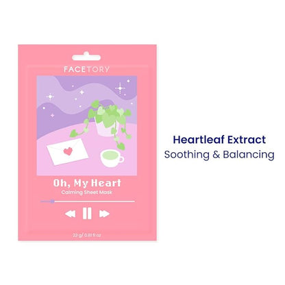 FACETORY K Beauty Face Mask Skin Care - CALMING Sheet Mask for ACNE-PRONE Skin with Heartleaf Extract | Calms Redness Smoothes Texture (10 Pack)