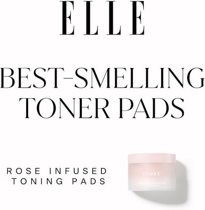 Rose Infused Face Toning Pads (60 Pack) | Daily Exfoliating Toner Cotton Rounds with Rose Water | Korean Skin Care