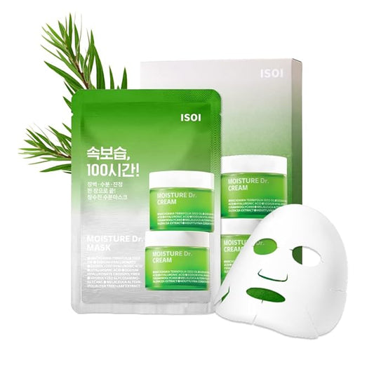 ISOI Moisture Dr. Mask Pack, Hydrating & Soothing Korean Sheet Mask for Face with Tea Tree, Ceramide & Hyaluronic Acid, Nourishing Skin Barrier Care, Korean Skin Care (10EA)
