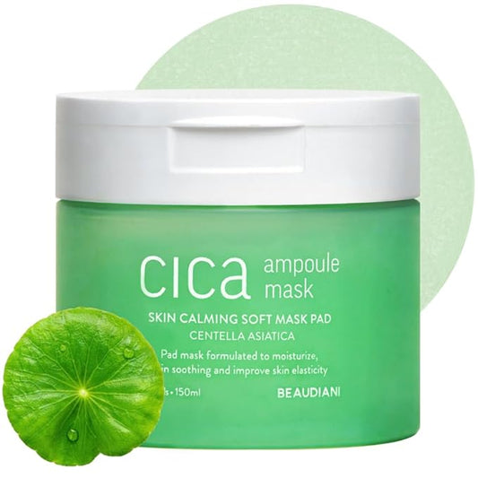 BEAUDIANI CICA Ampoule Toner Pads – 100 Pre-Soaked Facial Pads with Centella Asiatica, Hyaluronic Acid & Peptides | Korean Skincare for Sensitive Skin, Hydrating & Soothing
