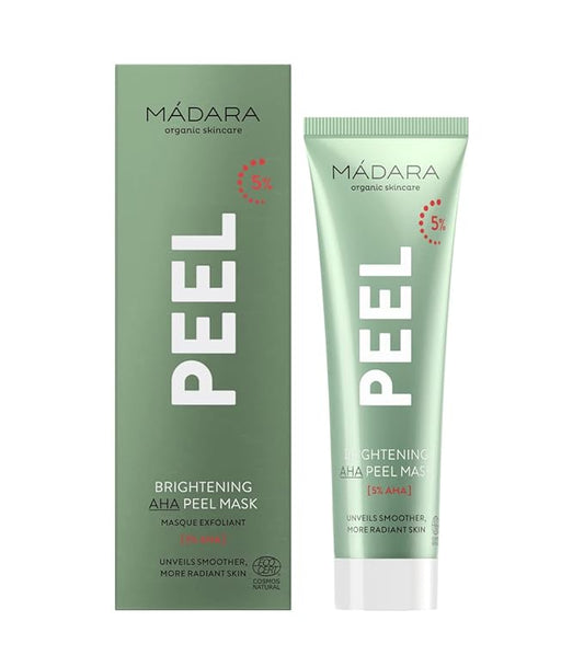 MÁDARA Organic Skincare | Brightening AHA Peel Mask - 60ml, Exfoliating face mask with AHA fruit acids, Contains vitamin C and lactic acid, Face exfoliator for brightness and glow, Ecocert certified.